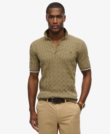 Superdry Mannen Gebreid Poloshirt met Korte Mouwen en Textuur Groen