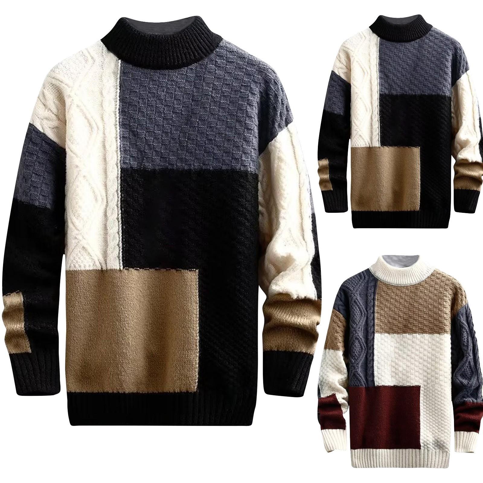 Challenge Trui voor heren herfst en winter Japanse stijl verdikte patchwork trendy trui basis gebreide trui voor heren XXXL zwart