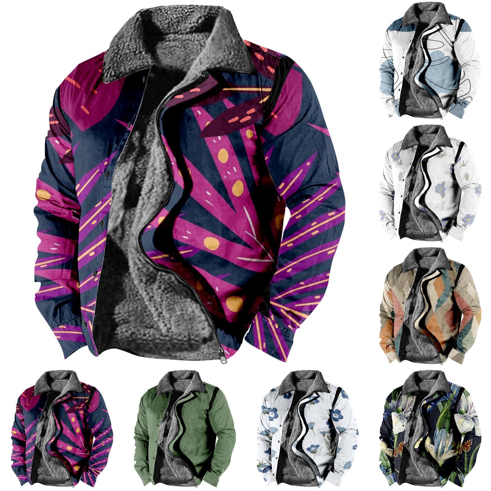 Niubiplus Winter Halloween-casual print voor heren, dikke jas met lange mouwen en knopen XXL groen