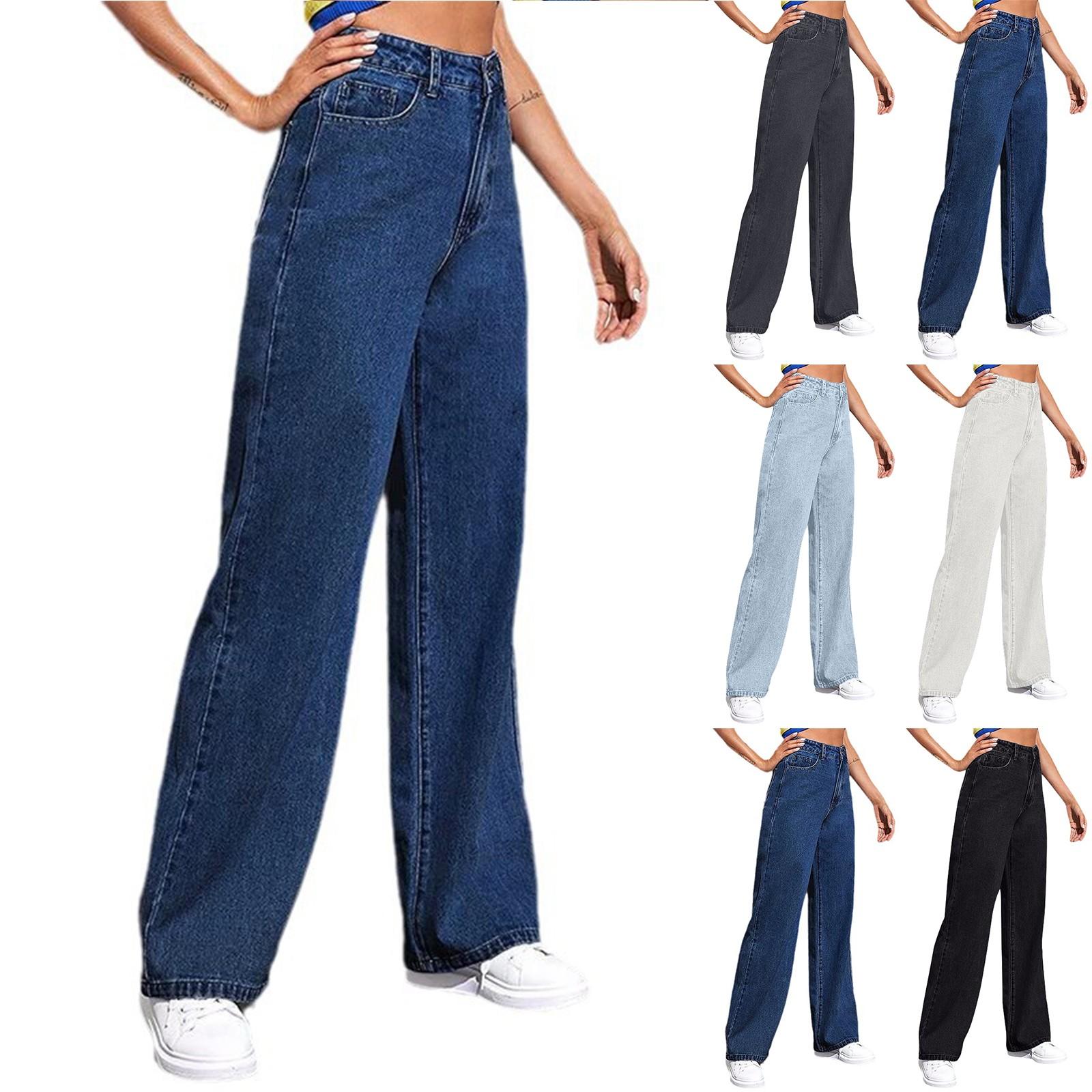 Choose one Damesmode Rechte Casual Veelzijdige Vintage Gedrapeerde Jeans XXXL zwart