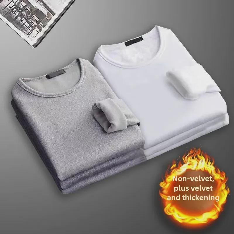 PulseTrade Heren Plus Fluwelen Warm T-shirt met Lange Mouwen, Ronde Hals Basislaag voor Herfst en Winter M