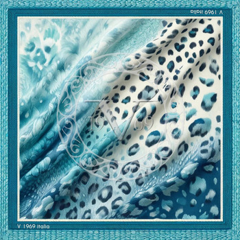 V 1969 Sjaal  Grote zijden sjaal Blauw Tijger