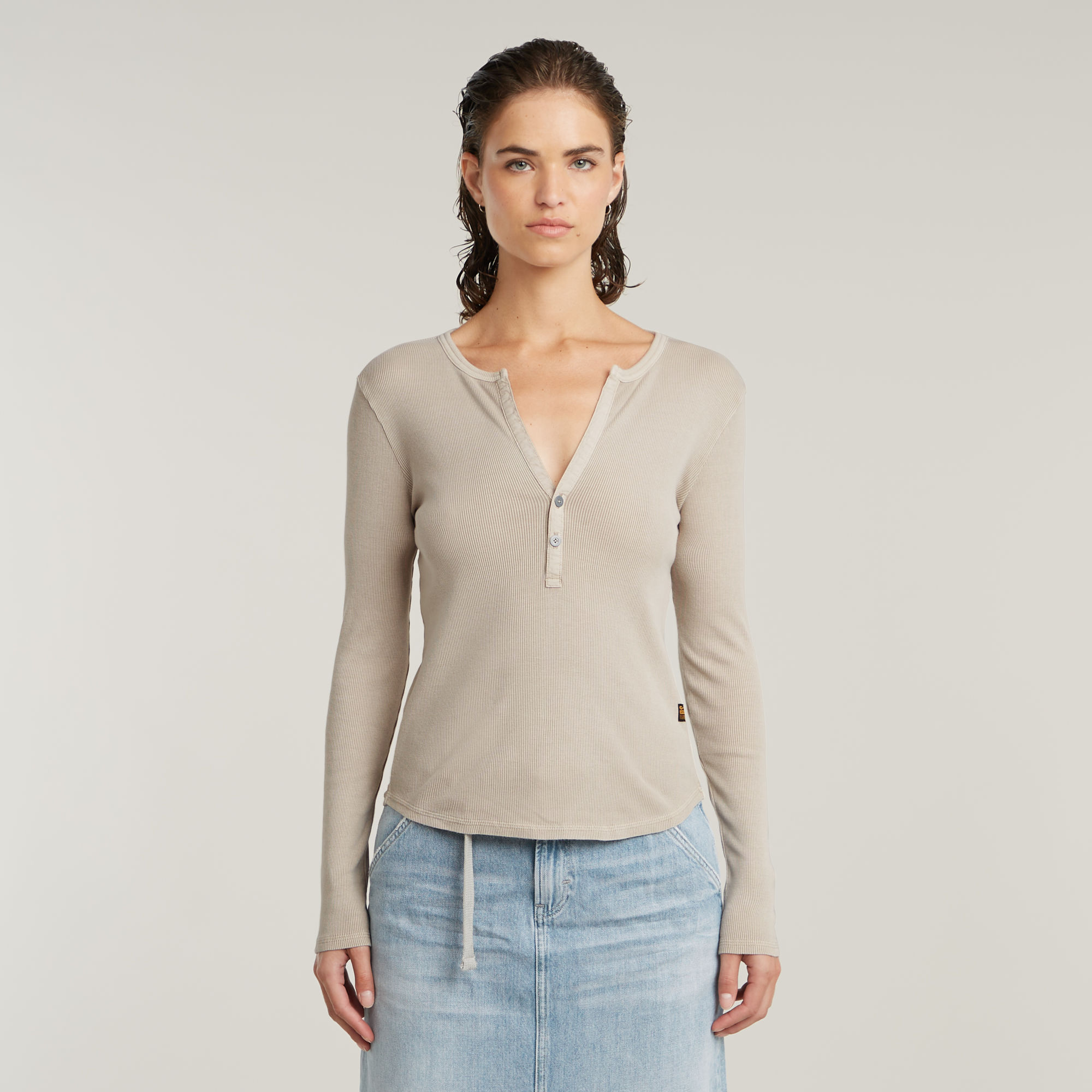 G-Star RAW Shirt met lange mouwen Deep v slim met knoopsluiting