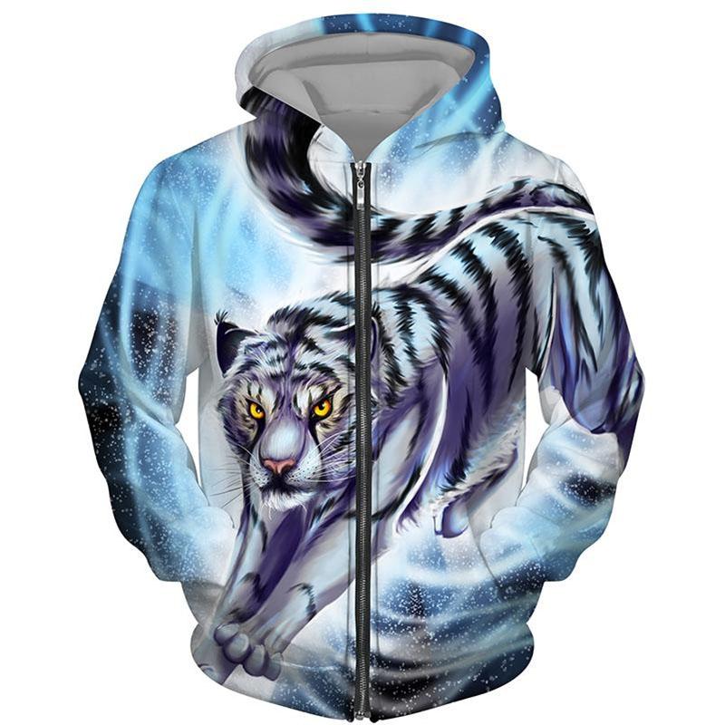 HIMO Group Lente Herfst Mode Tijger Leeuw 3D Geprinte Hoodie Heren Mode Sportkleding met Ritssluiting Dierenpatroon Sportkleding Straatjas XS