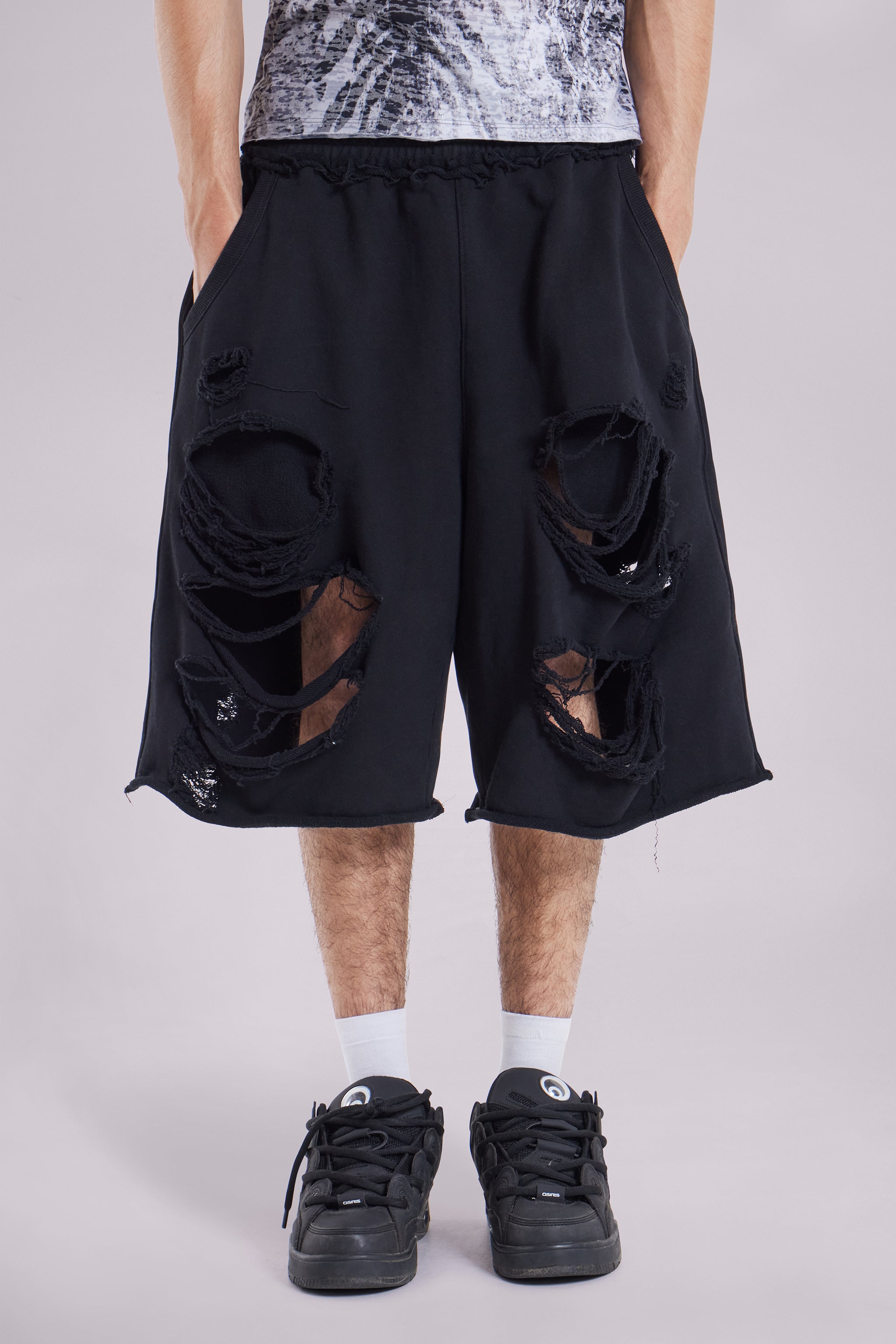 Jaded Man Black Distressed Monster Shorts