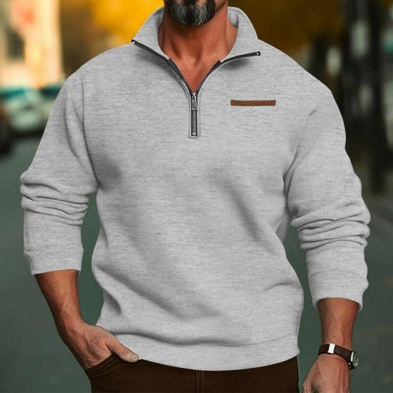 EG76LD Herfst Winter Heren Sweatshirt Halve Rits Staande Kraag Losse Effen Kleur Dikke Pluche Elastische Manchet Pullover Casual Vakantie Sport Top L abrikoos