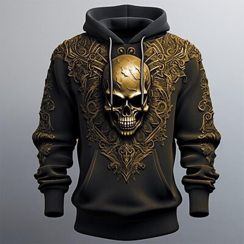 HIMO Group Schedels herenmode 3D-print hoodie outdoor vakantie vakantie hoodies lange mouw capuchon print voorvak hoodie sweatshirt M