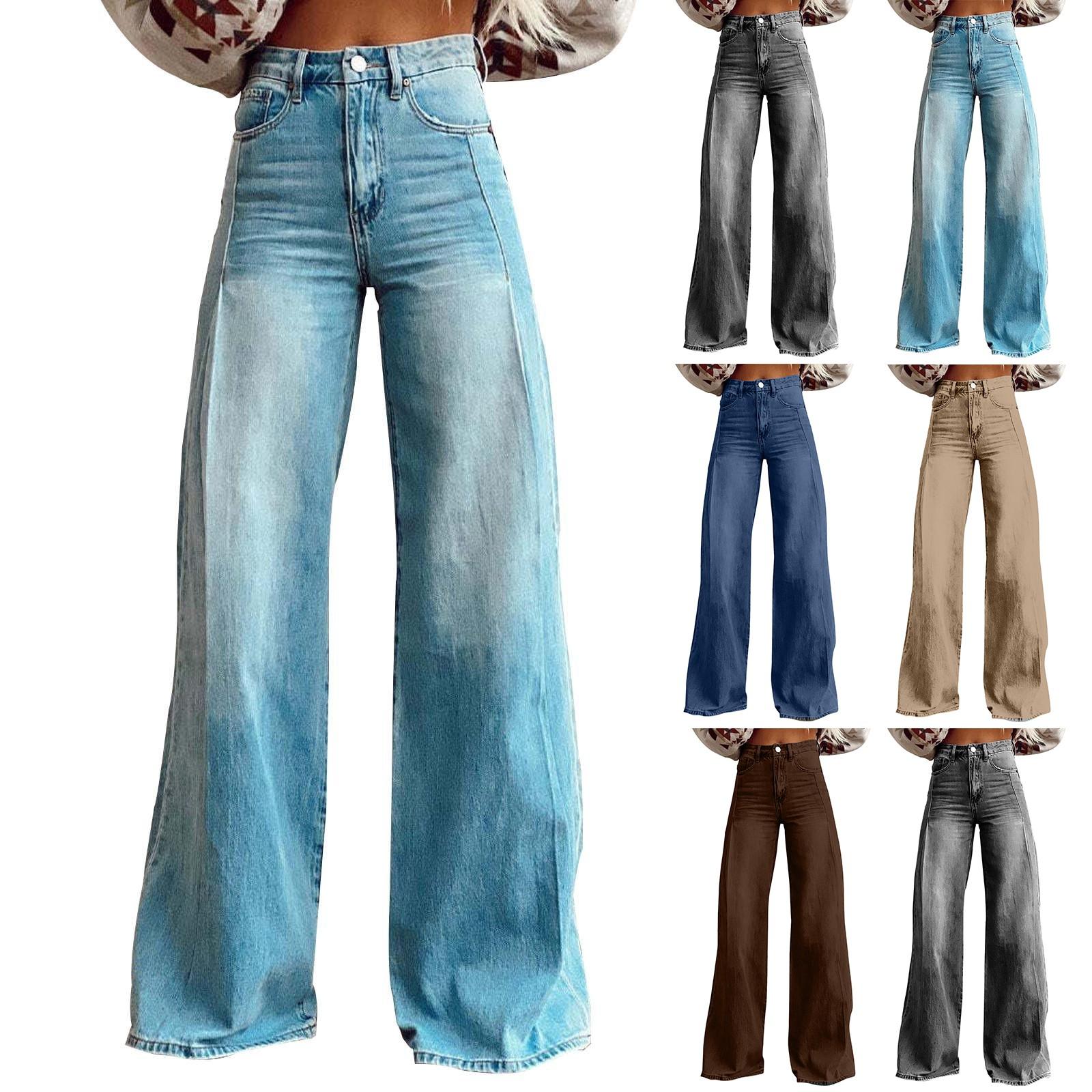 Ren Bag Damesmode Casual Veelzijdige Vintage Wijde Pijpen Jeans L bruin