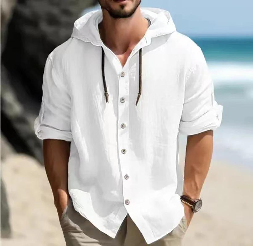 Loadingg Lente en zomer heren casual effen sport casual lange mouwen capuchon shirt XXXL wit