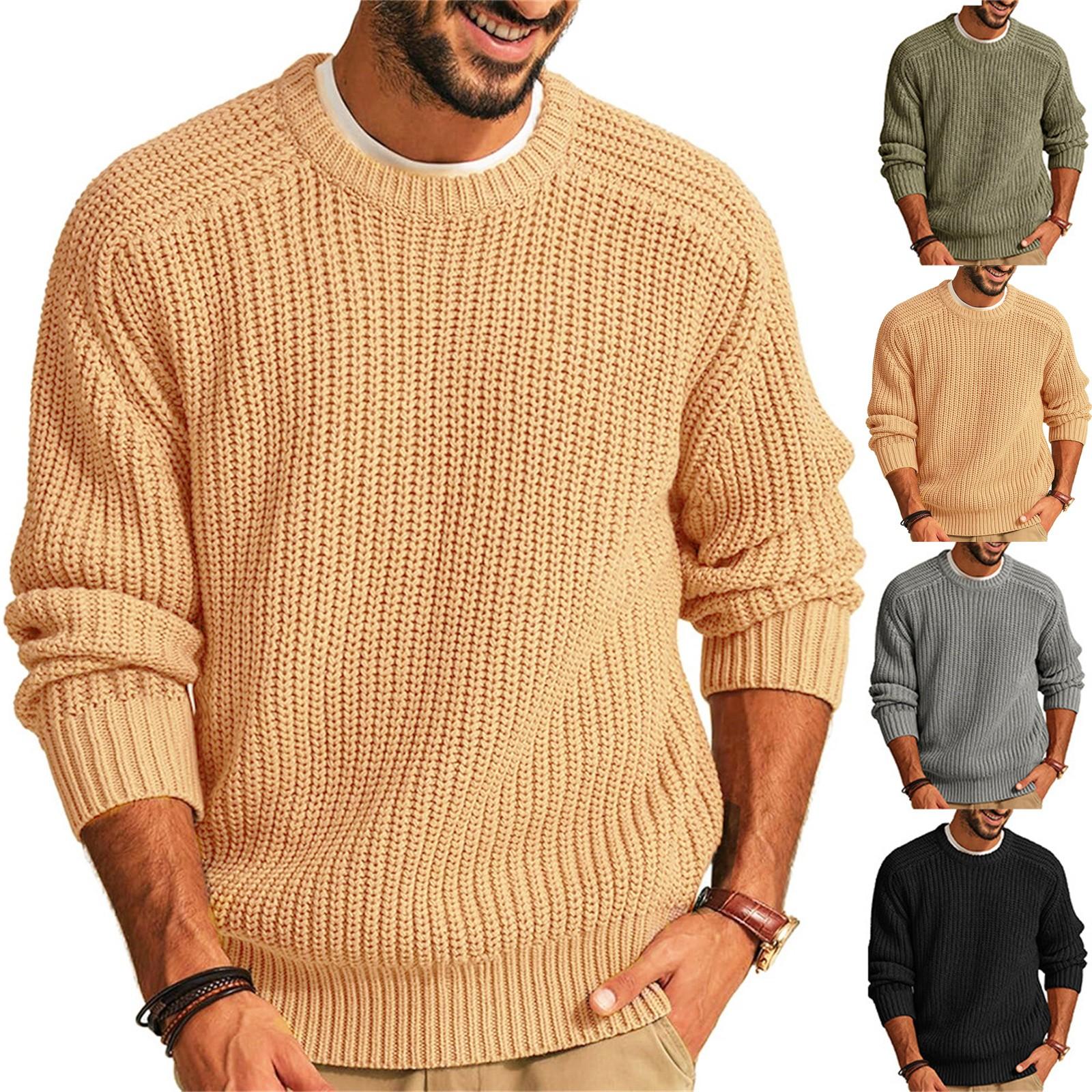 Winnerer Sun Nieuwe heren effen kleur lange mouw ronde hals mode trui losse Amerikaanse retro breisels L legergroene kleur