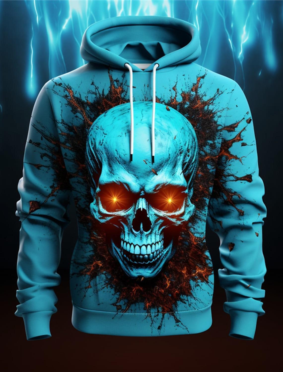 HIMO Group Grafische Vlam Schedel Herenmode 3D-print Hoodie Hoodies Lange mouw Capuchon Print Voorvak Lente & Herfst Hoodie Sweatshirt S