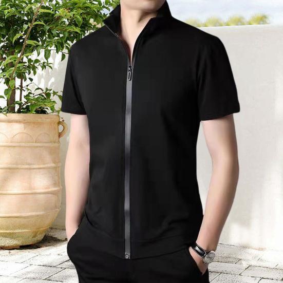 Talos Men Clothing Heren Zomer Shirt Cardigan Ritssluiting Opstaande Kraag Effen Kleur Slim Fit Rekbaar Goed Ademend Casual Dagelijks Dragen Sport Tennis Golf Kantoor L zwart