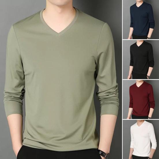 Jet Set Fashion Heren Herfst Lente Top V Hals Lange Mouwen Pure Kleur Slim Fit Dunne Pullover T-shirt Dagelijkse Draag Sport Homewear Kleding M zwart