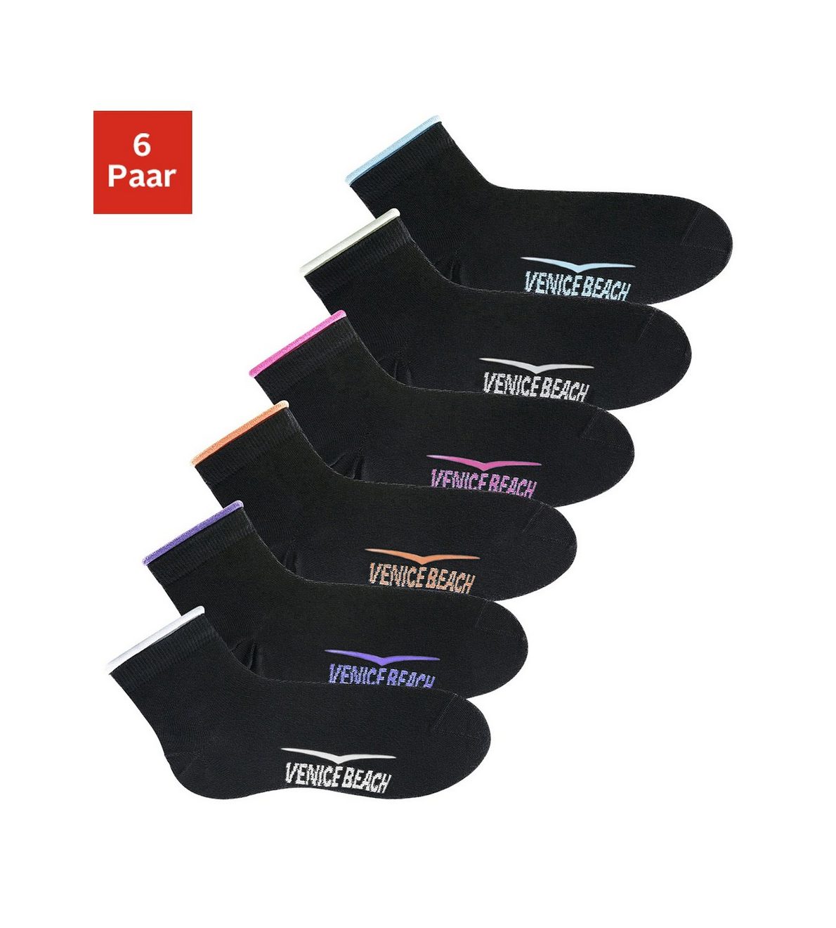 Venice Beach Korte sokken met knelvrije boord (set, 6 paar)