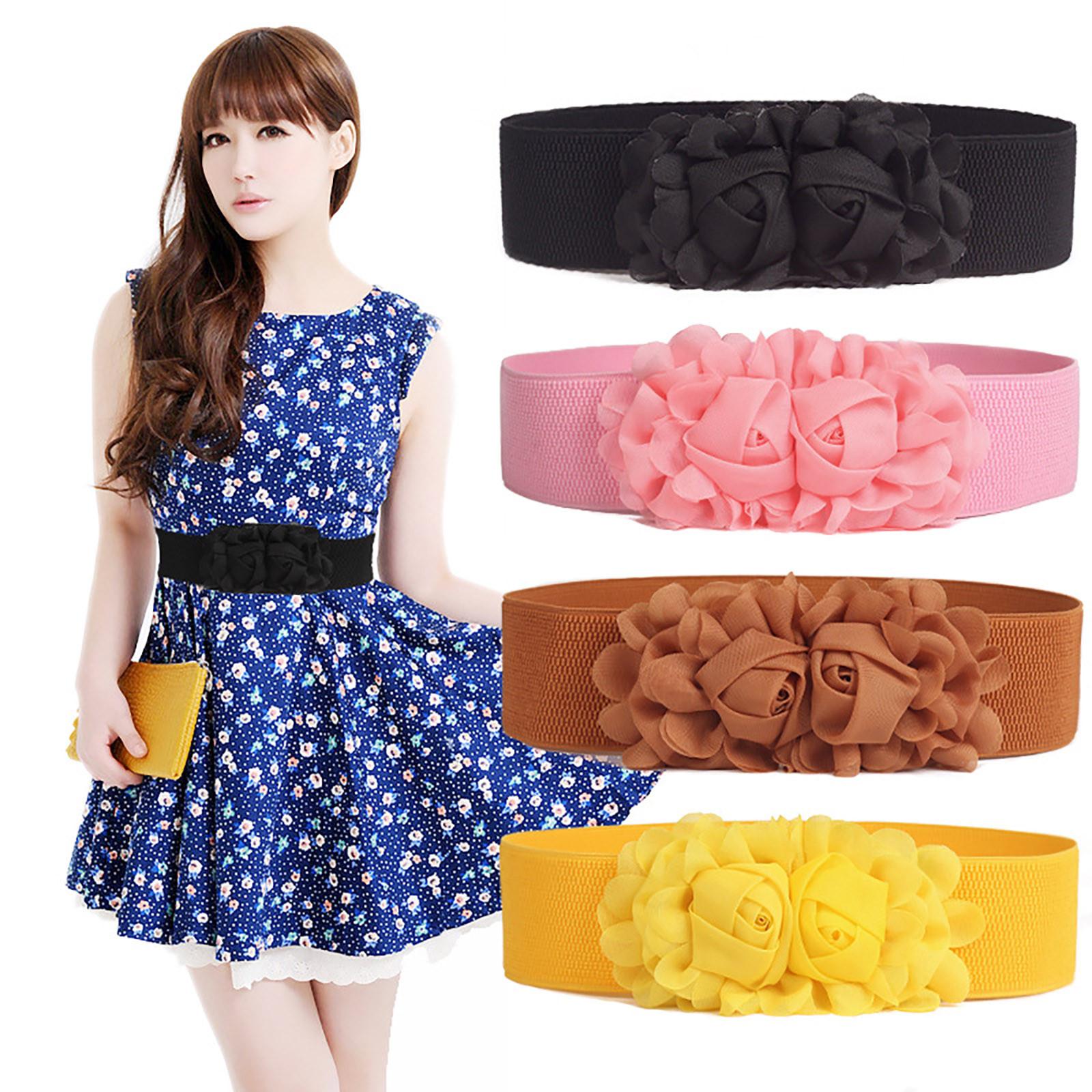 YiGeiWoLiGiaoGiao Decoratieve Vrouwen Eenvoudige - Veelzijdige Elastische Riem Vrouwen Brede Chiffon Roos Elastische Taille Cover Vrouwen One Size beige
