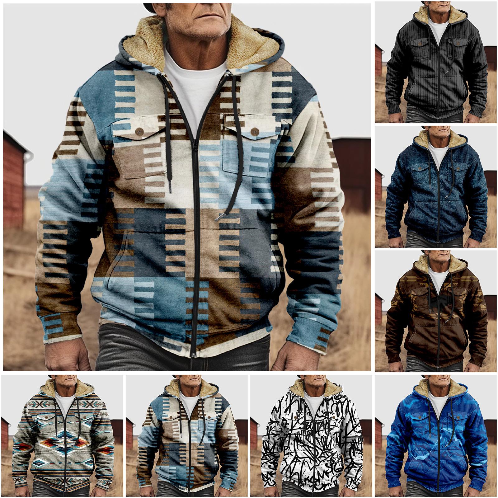 Wahaha123 Heren Winter Rits Capuchon Fleece Sweatshirt Met Opgestikte Zak Casual Jack L koffie