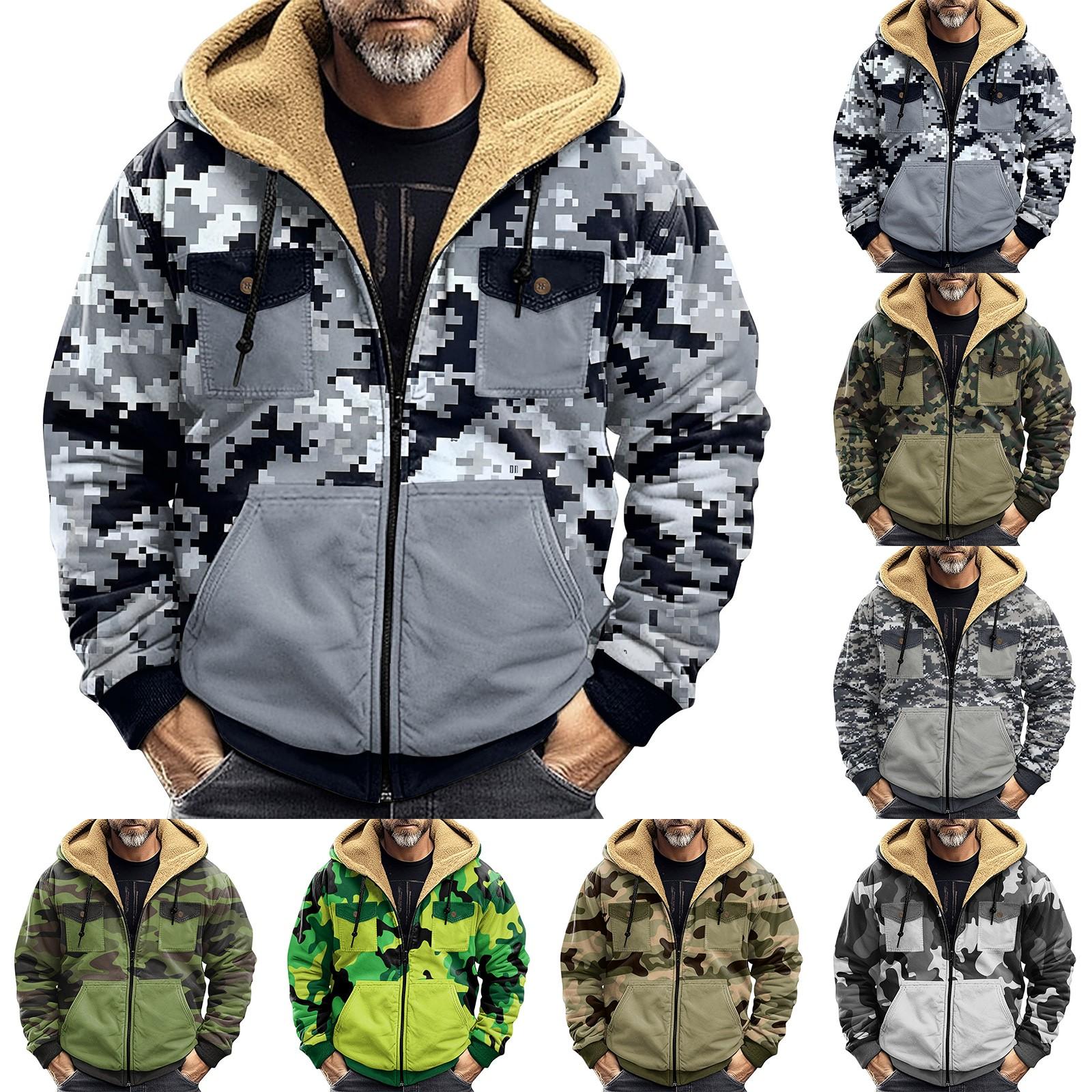 Timoduizhang Heren Winter Camouflage Print Jas Heren Casual Trend Rits Capuchon Jas XXXL
