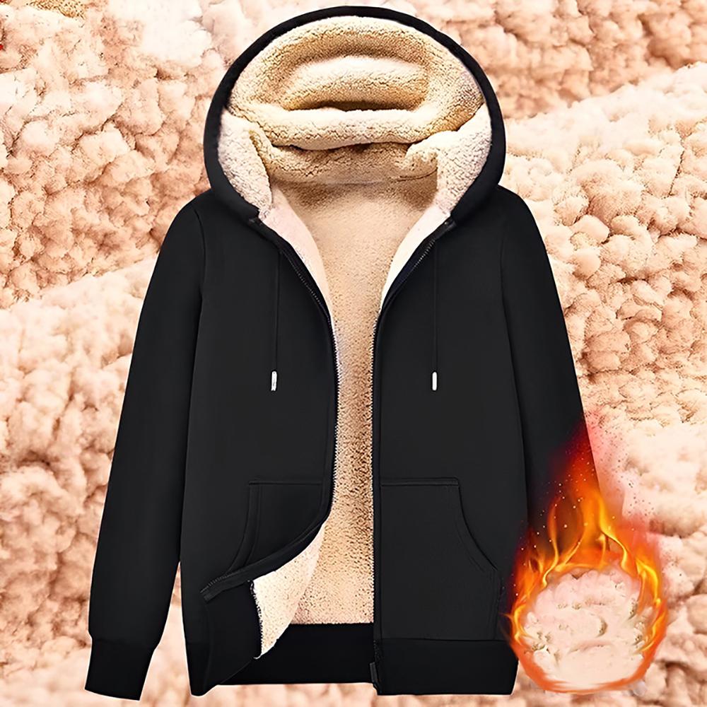 NB Fashion Trendy Sweatshirt Jas Voorzakken Warme Rits Lamswollen Jas Mannen en Vrouwen Winter Pure Kleur Pluche Gevoerde Cardigan Hoodie M rood