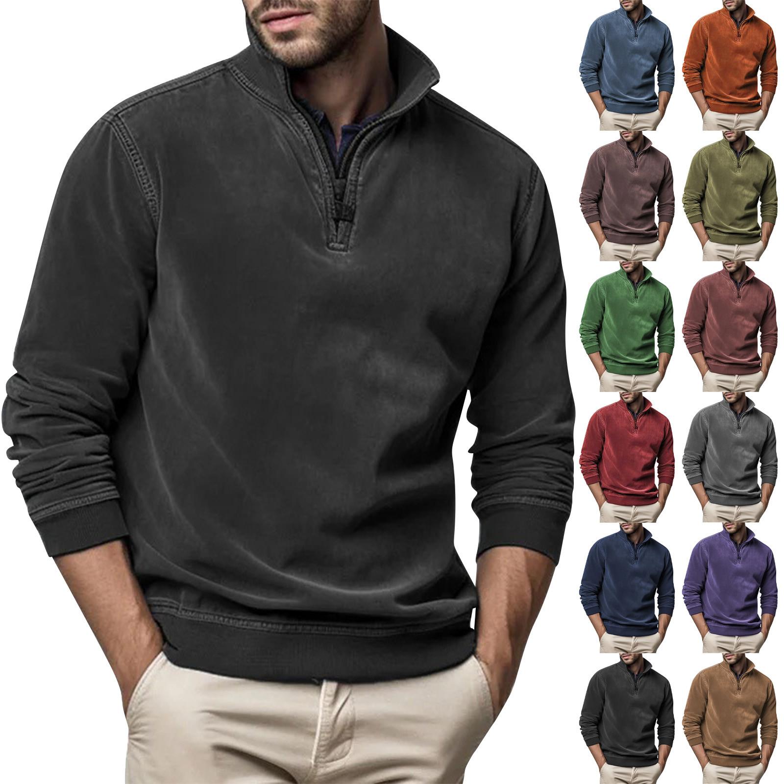 Niubiplus Herenmode Top Casual Slim Fit Pullover Lange Mouw Ritssluiting Kleine Hoge Kraag L