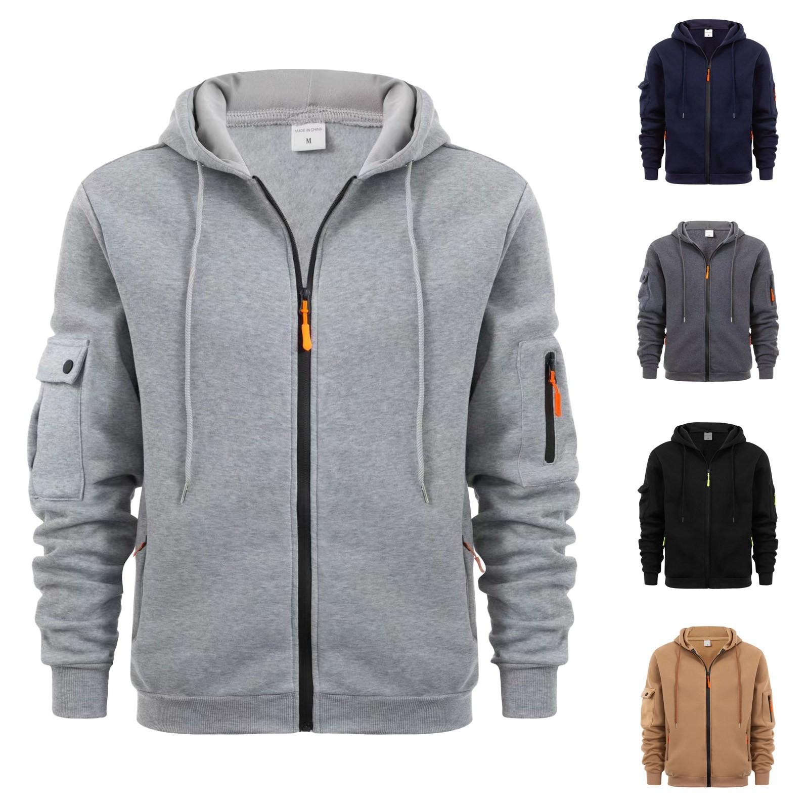Zhengfuzhihai Heren Sweatshirt Hoodie Rits Arm Zak Cardigan Heren Sport Grote Maat Casual Hoodie XXL