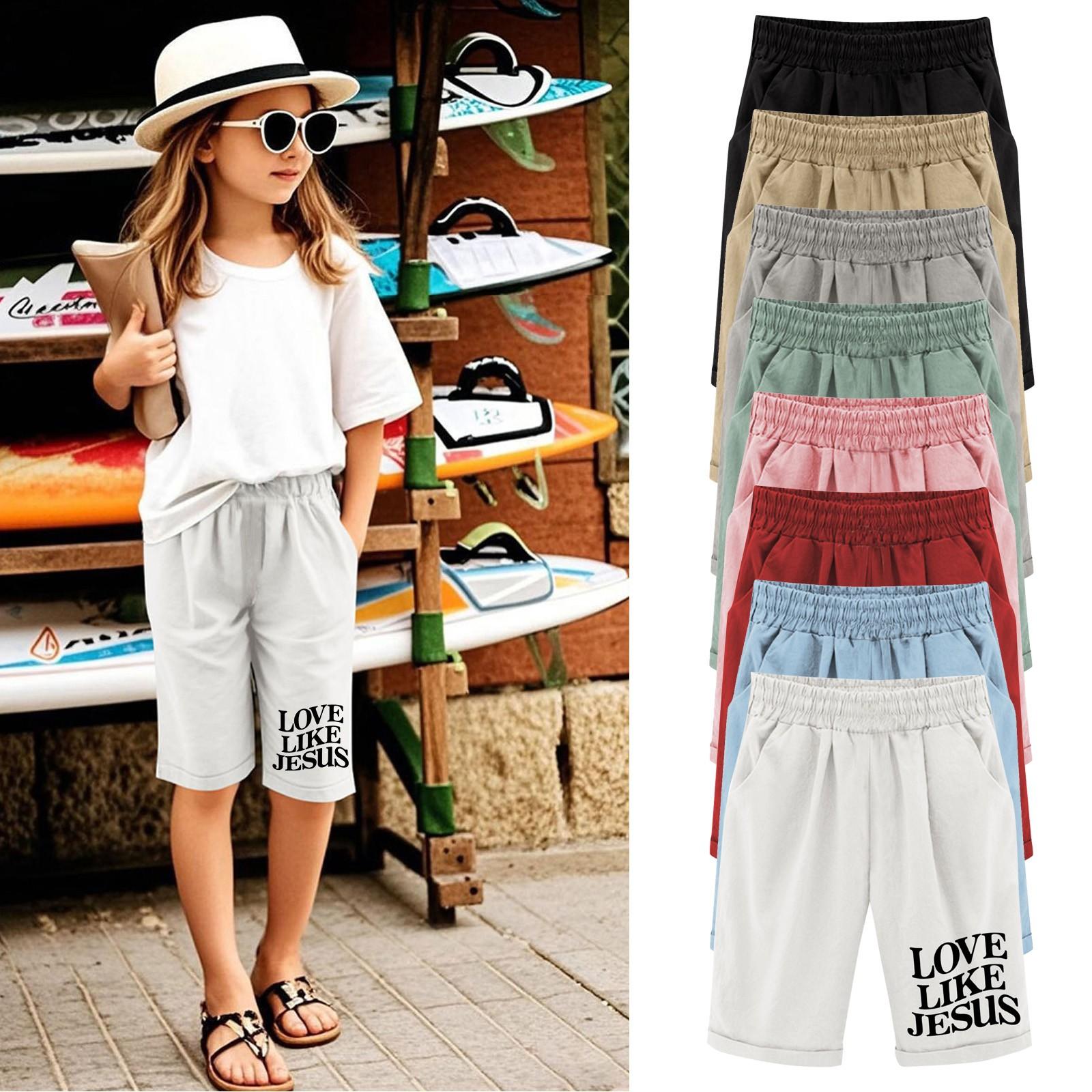 Wahaha123 Summer casual sporty cpants for boys and girls with drawstring elastic belts and pocket prints 160
