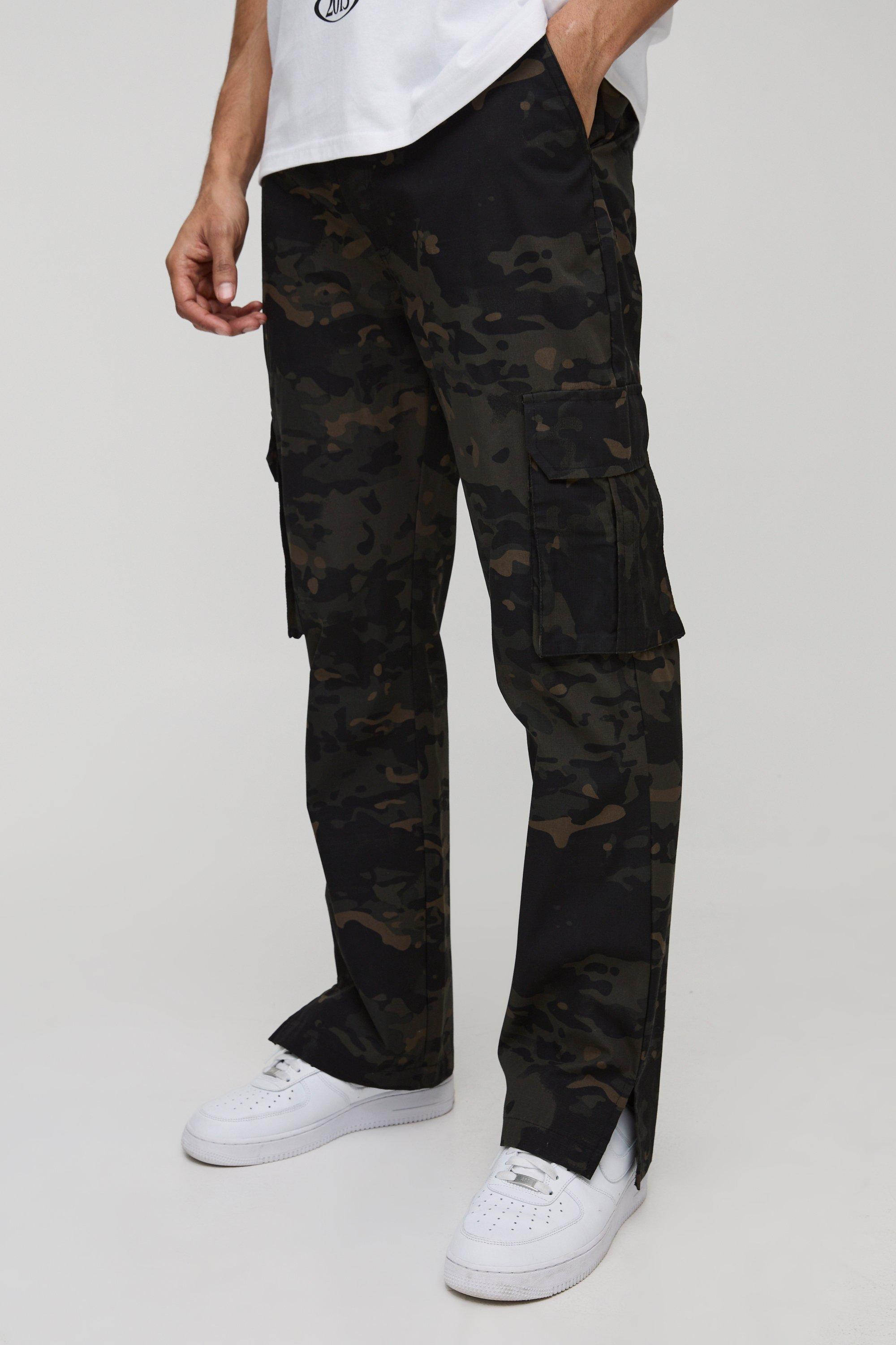 Boohoo Gebleekte Ribfluwelen Slim Fit Camo Cargo Broek, Camo