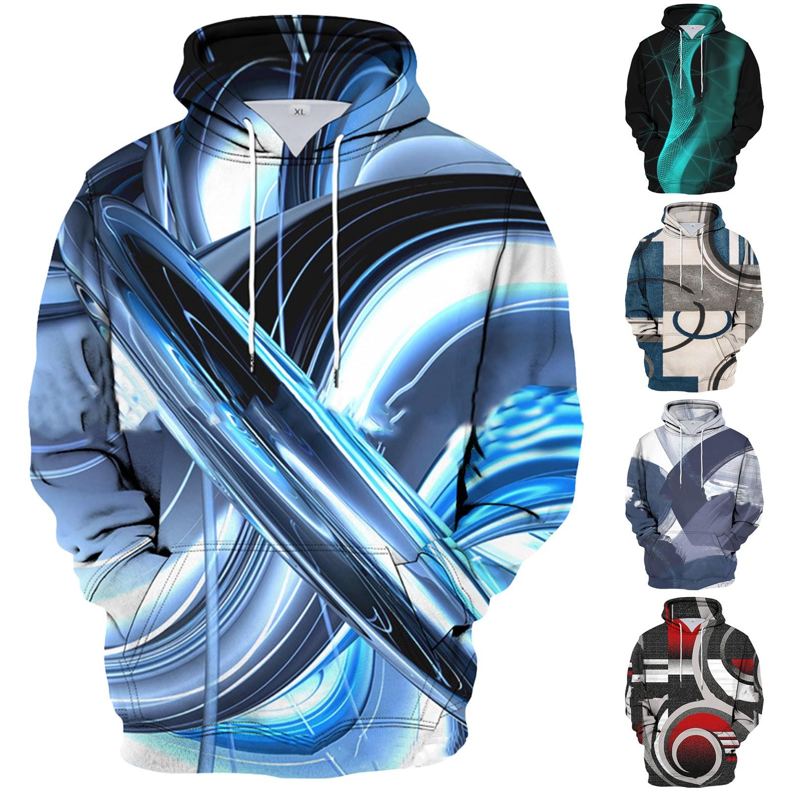 ElongPaoXiao Los bedrukt sweatshirt met capuchon voor heren Casual mode-sportsweatshirt voor heren XXXXXXL zwart