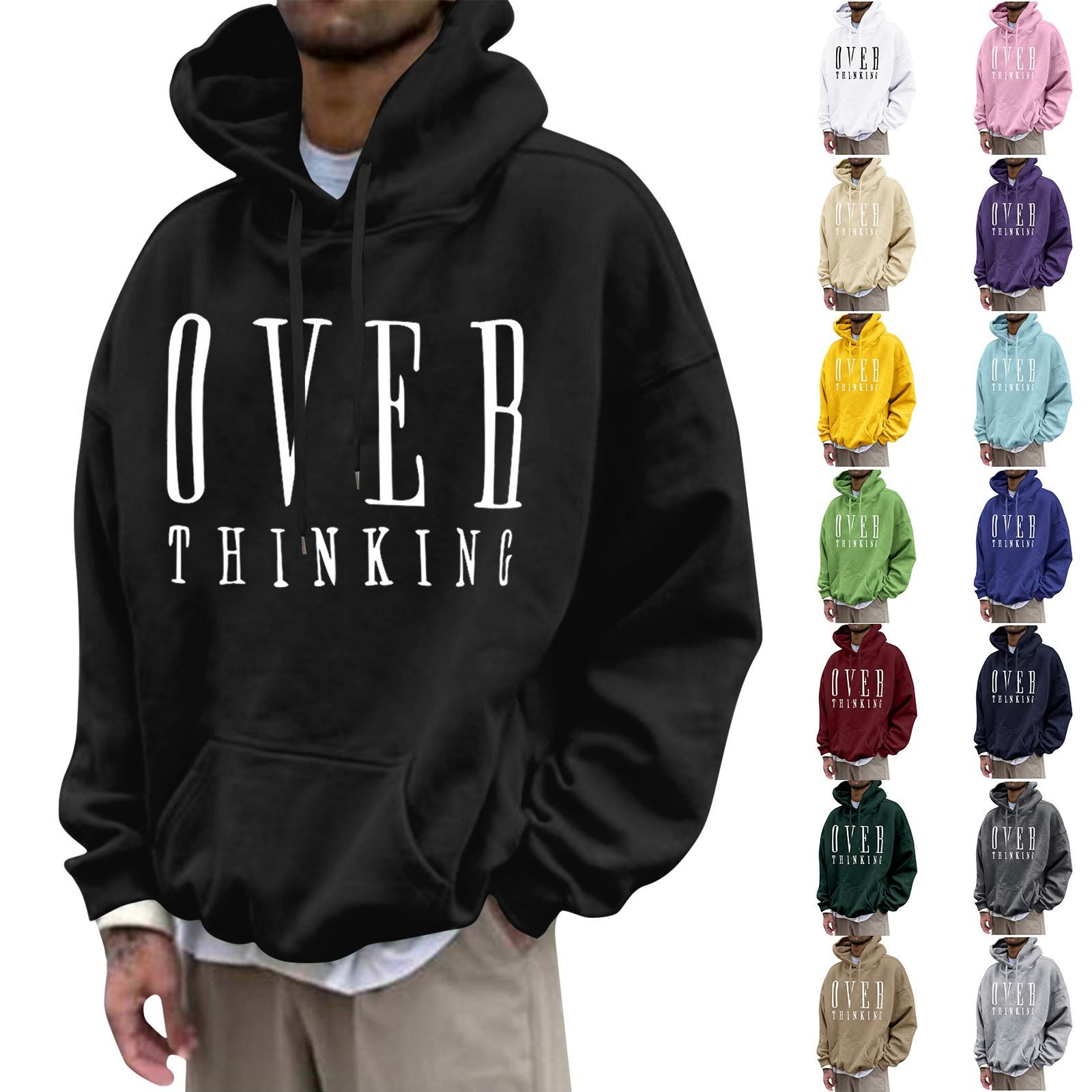 ElongPaoXiao Los bedrukt sweatshirt met capuchon voor heren Casual mode-sportsweatshirt voor heren M zwart