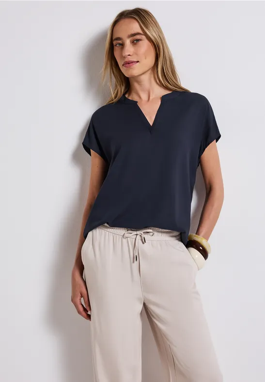 Street One Blouse met gespleten hals in effen kleur