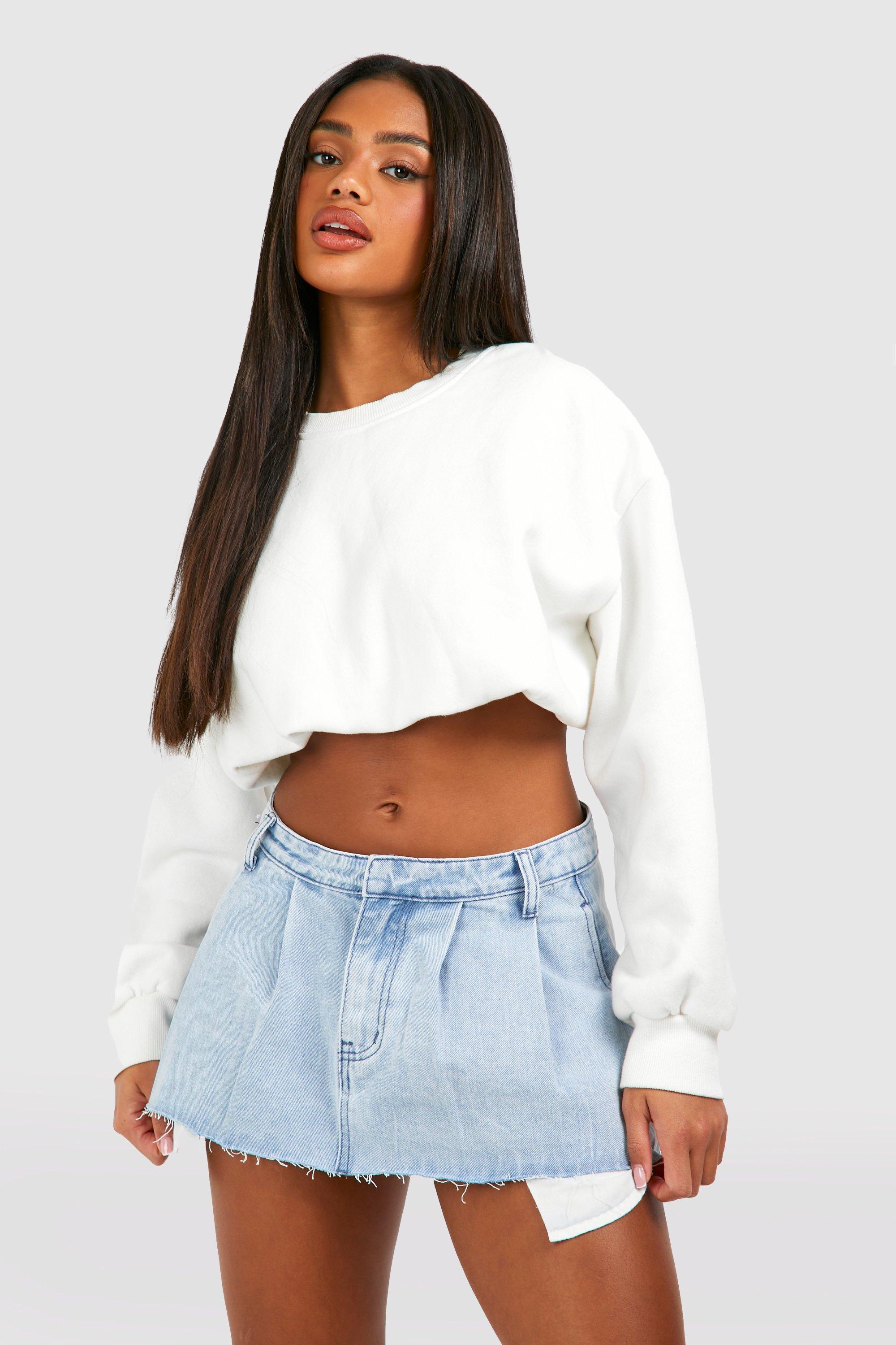 Boohoo Geplooide Extreme Micro Mini Mini Denim Low Rise Tennis Rok Met Zak Detail, Light Blue