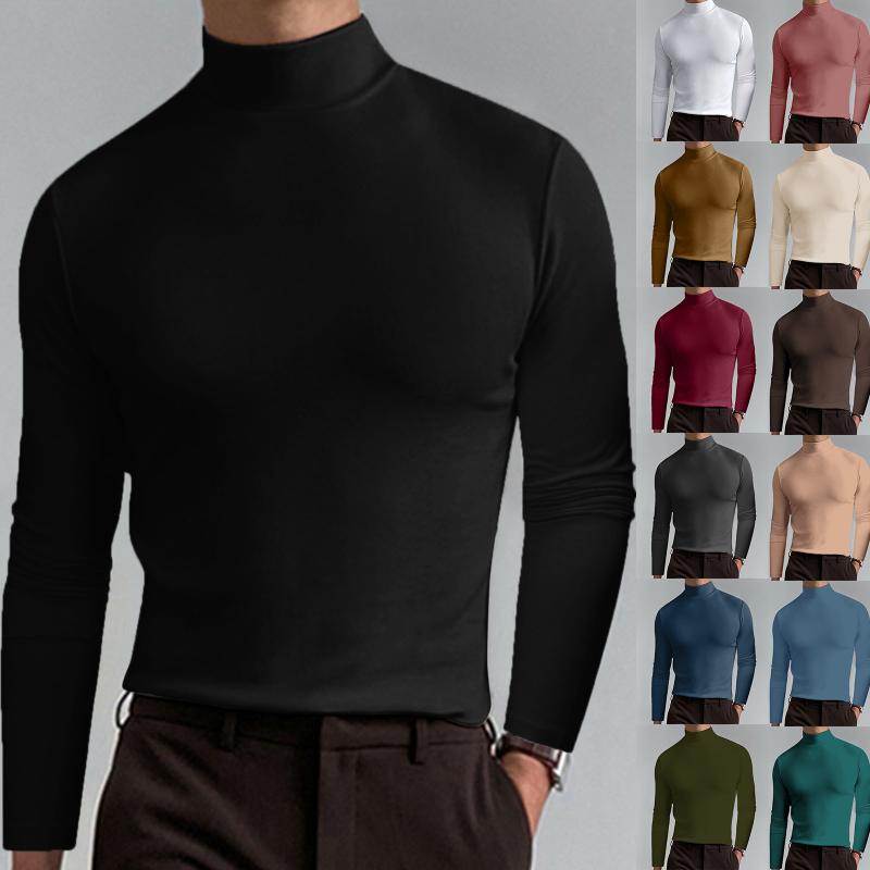 Cloudy and sunny days Mannelijke herfst en winter effen kleur T-shirt top coltrui met lange mouwen top comfortabele esthetische herenkleding 3XL