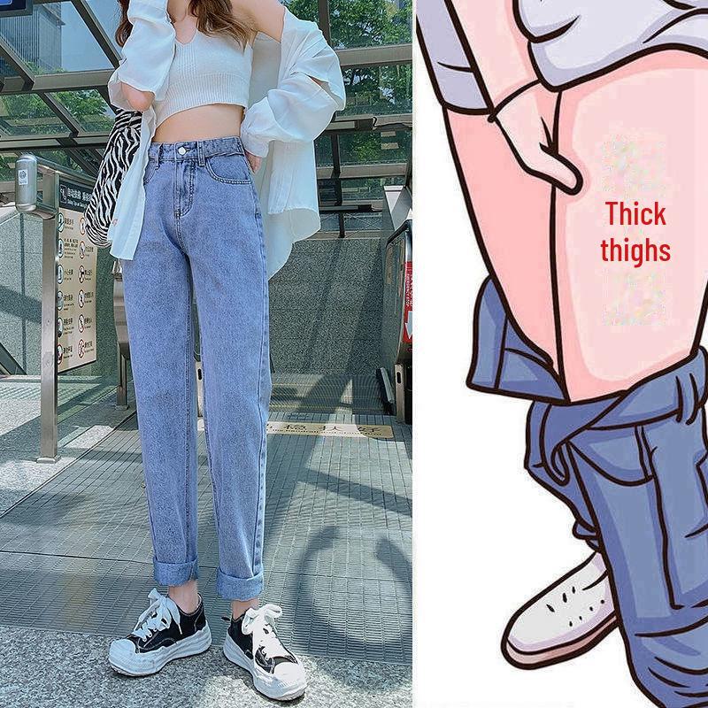 AI Supermarket Haremjeans met hoge taille voor dames - kleine maat, losse, slanke pasvorm, negenpuntige wortel-daddy-broek voor herfst en zomer. XL grijs/blauw