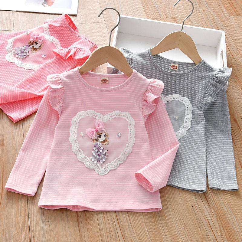 Youth Charm Schattig kinder T-shirt meisje shirt met lange mouwen prinses top dieptepunt shirt cartoon T-shirt kinderkleding 140 grijs