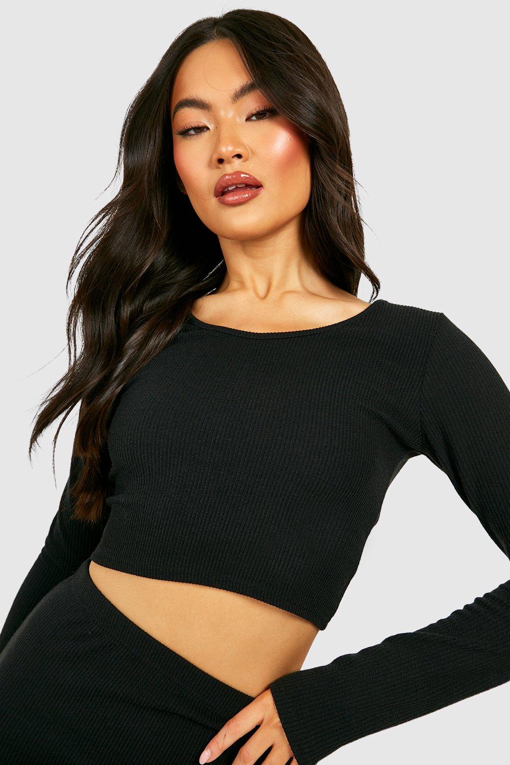 Boohoo Geribbelde Crop Top Met Lage Ronde Hals, Black