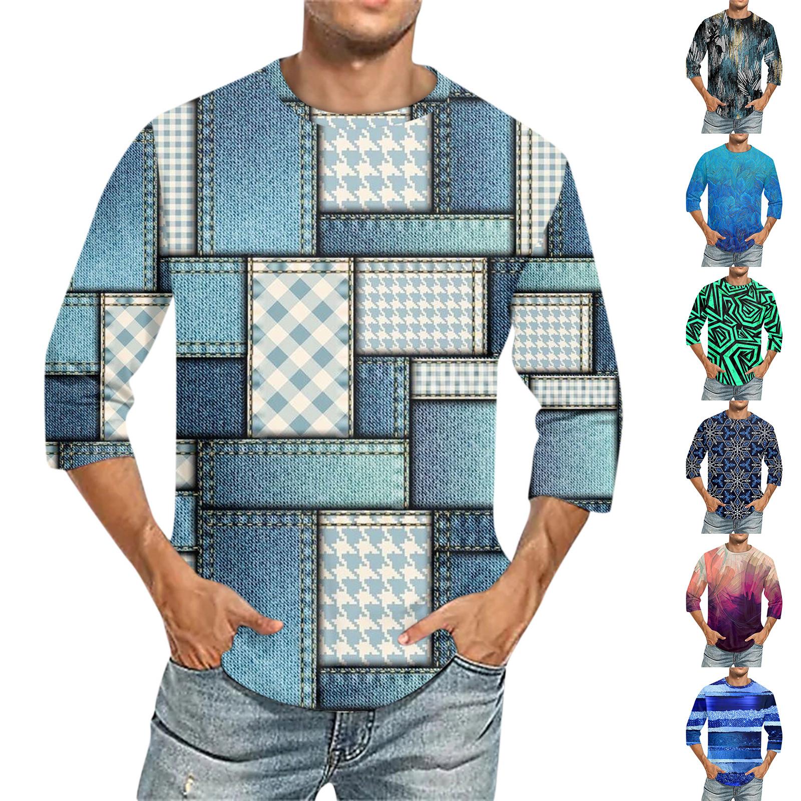 Baby cheetah Heren Ronde Hals Driekwart Mouw Top Casual Mode T-shirt L blauw