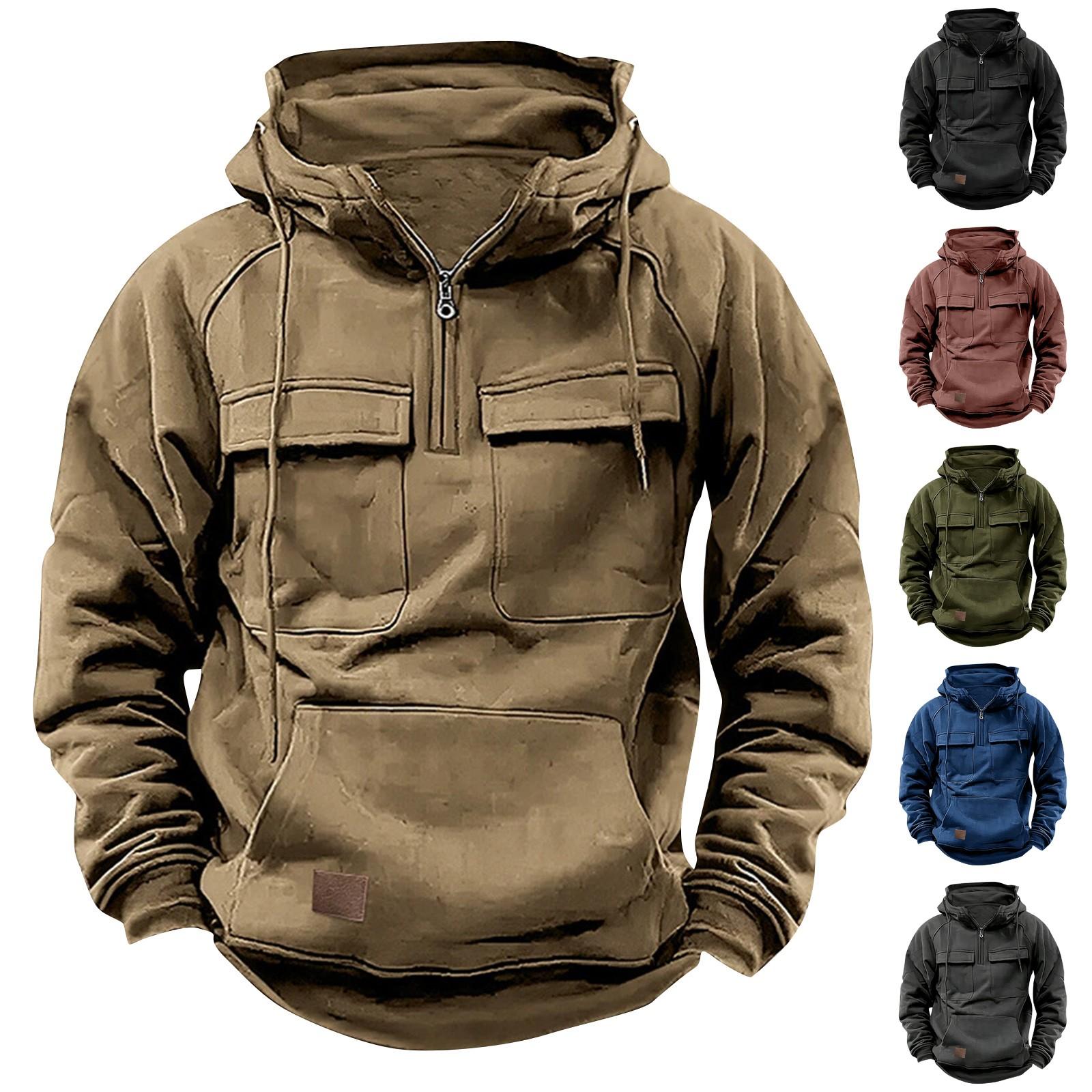 Baby cheetah Effen kleur herensweater met capuchon, Europese en Amerikaanse jeugdsport leren trui met meerdere zakken en patch L zwart