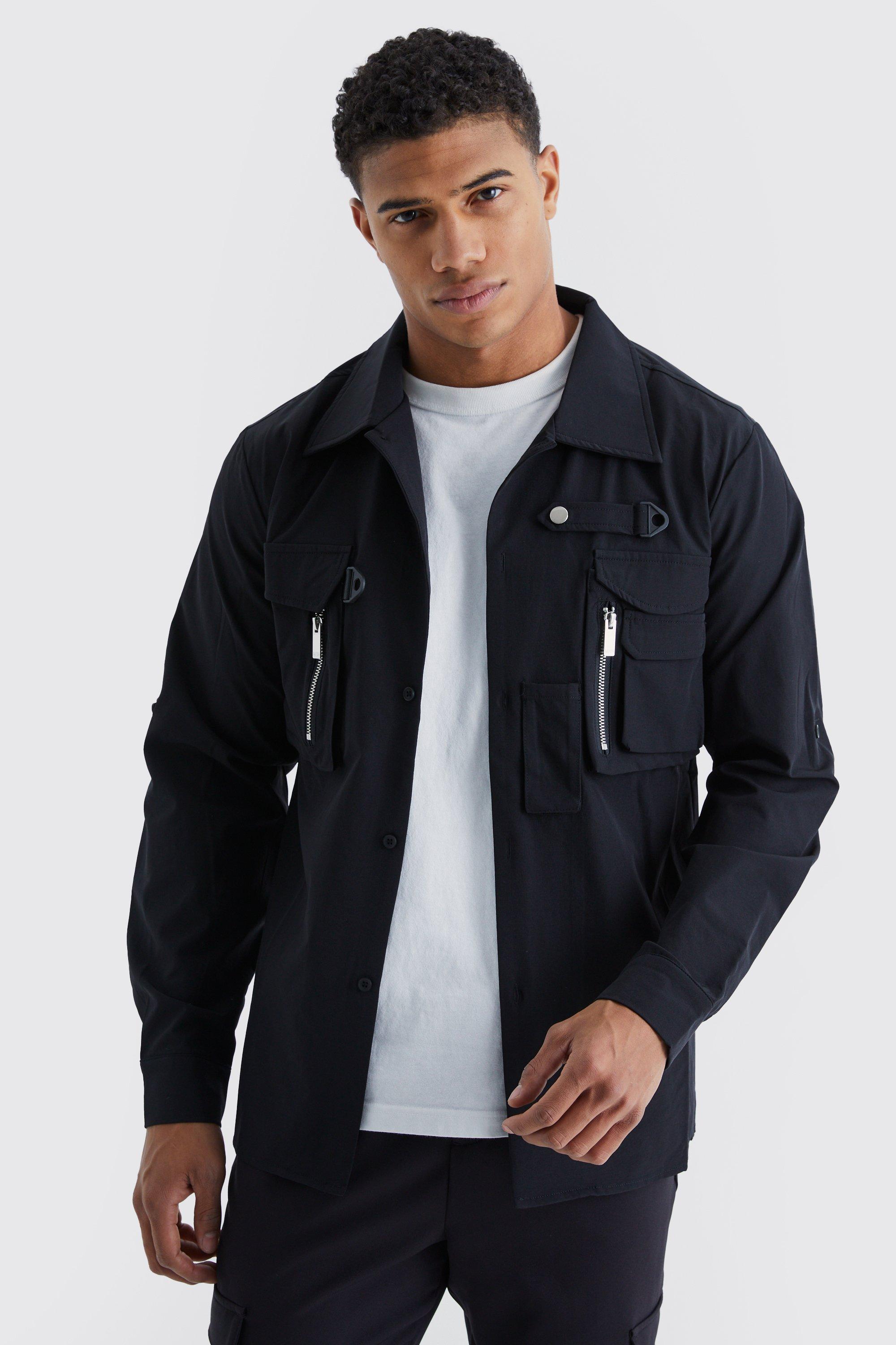 Boohoo Utility Overhemd Met Lange Mouwen En 3D Zakken, Black