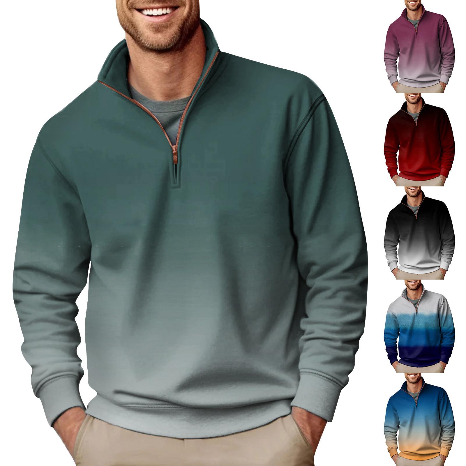 Wahaha123 Herenmode Top Casual Slim Fit Pullover Lange Mouw Ritssluiting Kleine Hoge Kraag L