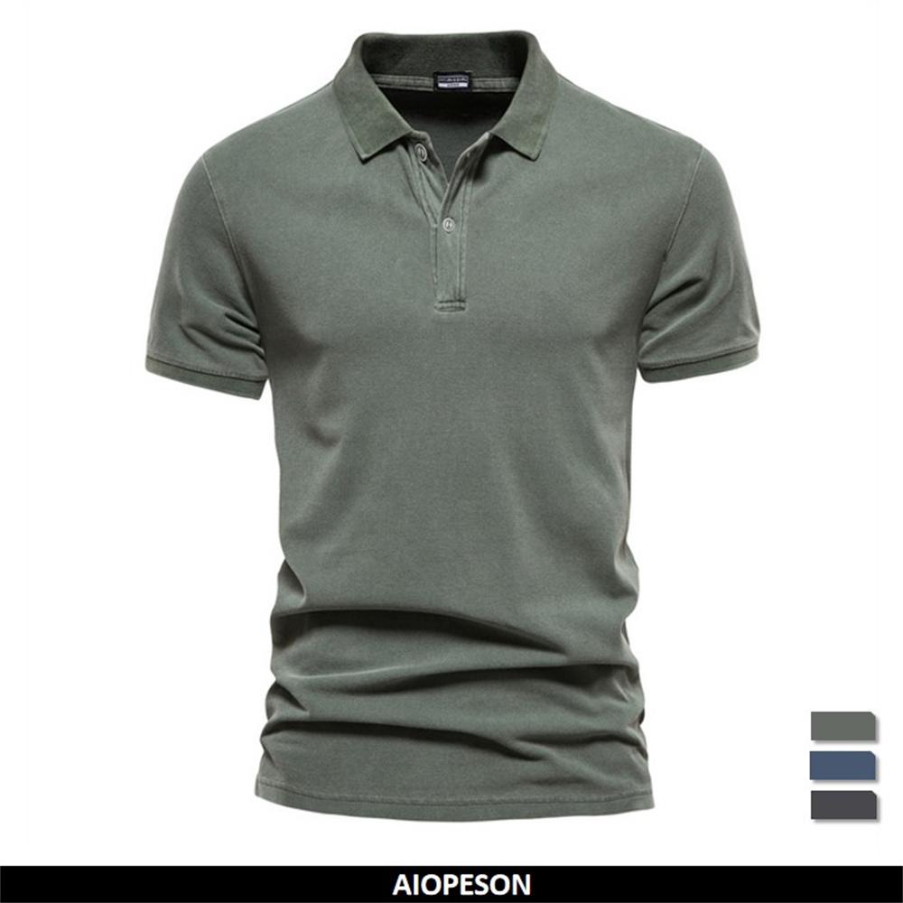 AIOPESON Men Fashion AIOPEON Katoen Effen Kleur Heren Polo Shirts Casual Korte Mouw Turndown Heren Shirts Mode Street chic Polo's voor Mannen Heren Kleding XL 80-90 kg donkergrijze kleur