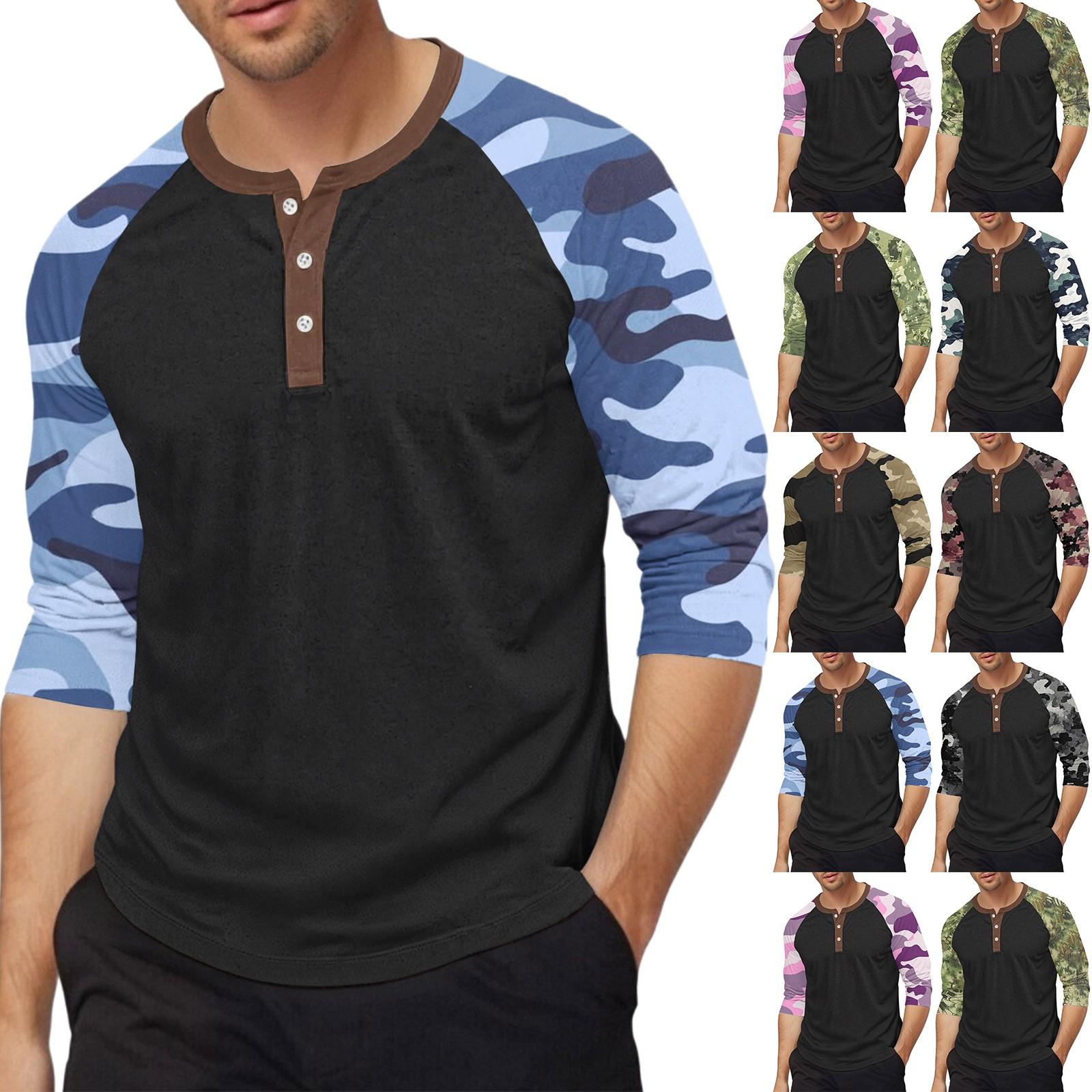 Master key Men's top with three-quarter sleeves and camouflage print XL groen