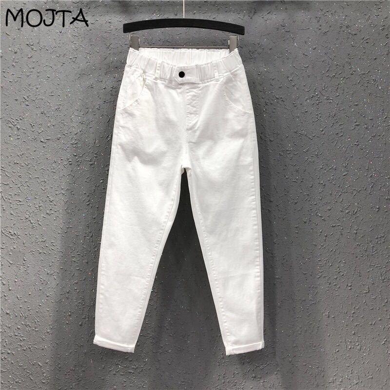 MOJTA Grote maat jeans Dames negenpunts casual broek Lente en herfst Losse en dunne elastische taille Voetenbroek Harembroek 2XL zwart