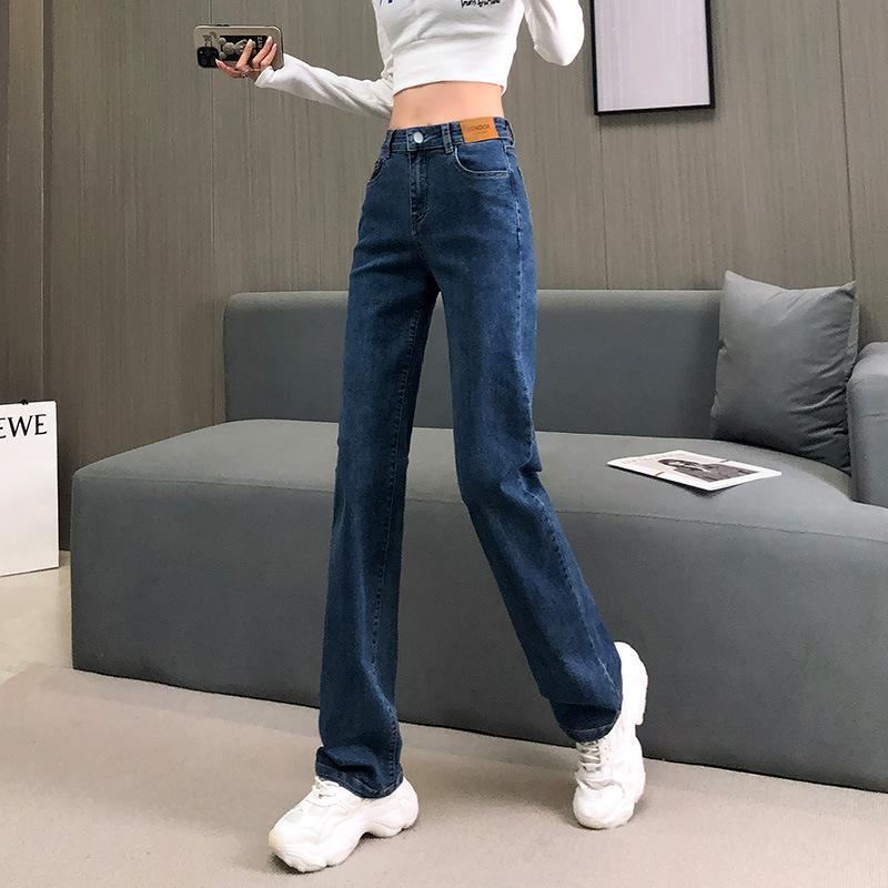 EG41NB Lente- en herfstjeans Dames Rechte broek met hoge taille Dunne denimjeans 32 blauw