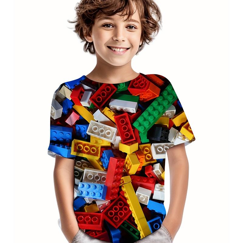 HerSight Kinderen T-shirt Bouwstenen 3D-print Jongens T-shirt Casual Pullover Ademend Korte Mouw T-shirt Voor Jongens Zomer Tops Camiseta 11-12Y