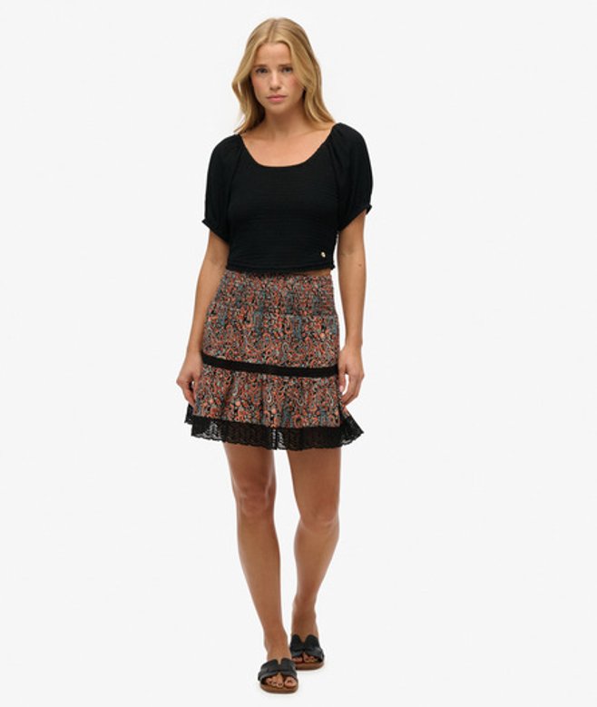 Superdry Minirok met Kant en Print Black