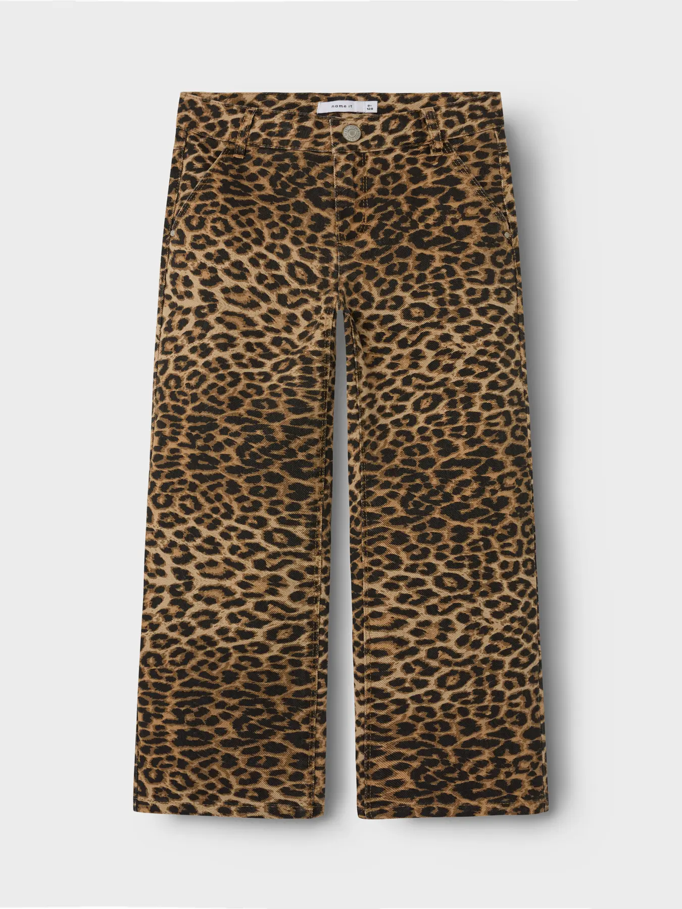 Name it zomer broek meisjes - luipaardprint bruin, wide leg fit - Nkfrose