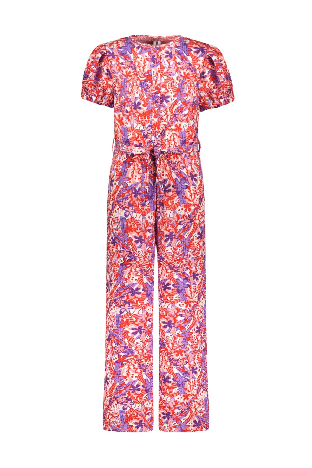 B.Nosy zomer jumpsuit meisjes - rood/paars AOP - riem - Pallas