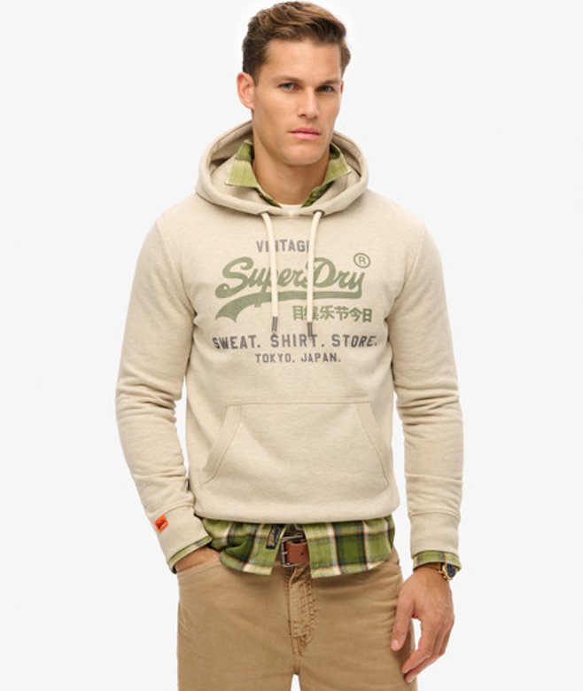 Superdry Heritage Hoodie met Vintage Logo en Relaxte Pasvorm Beige