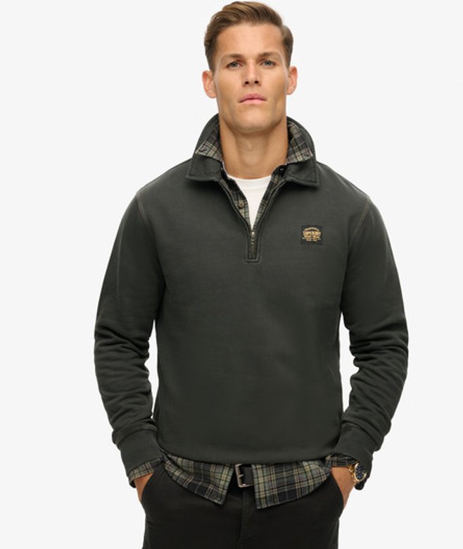 Superdry Sweatshirt met Contrasterende Stiksels en Halve Rits Zwart