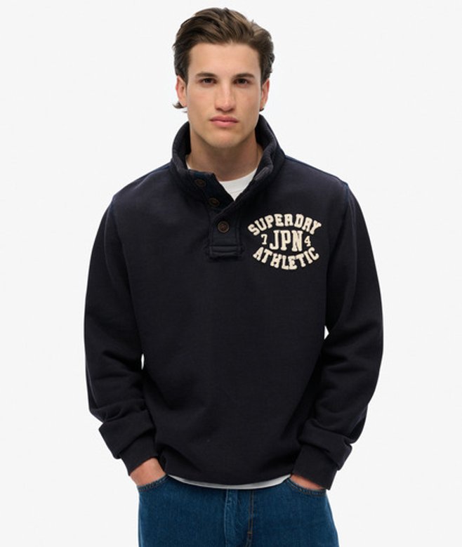 Superdry Vintage Athletic Sweatshirt met Halve Knoopsluiting Blauw
