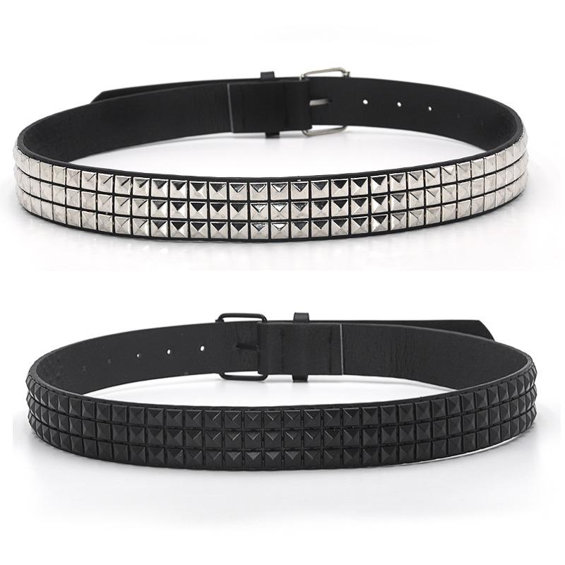 Adamyou Casual decoratieve klinknagelriem met gesp en splitriem voor heren en dames met studs zilver